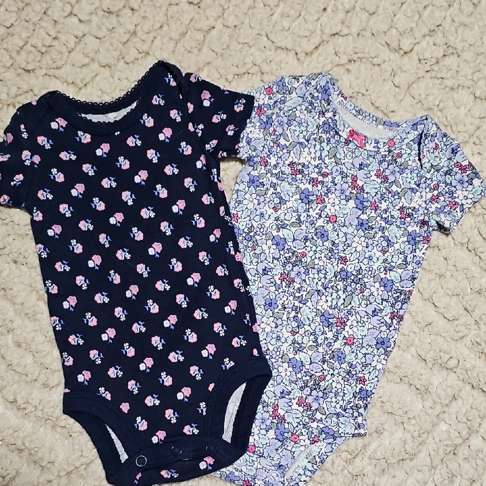Carter's Bodysuits in Blue and Pink with Heart and Floral Designs